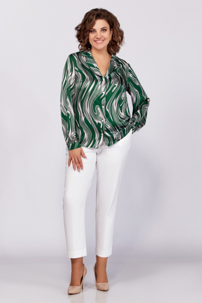 Зеленая блуза из вискозы с воротником пиджачного типа и сборками Swallow 783 зеленый/бежевые_разводы - фото 5