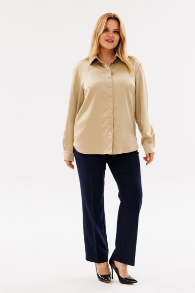 Деловые брюки из текстиля с стрелками и складками на талии ANIDEN 112-2 темно-синий - фото 1