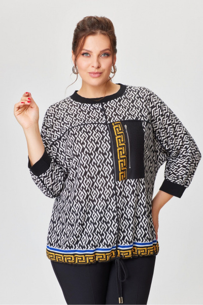 Белая и черная блуза из текстиля со стандартной длиной 65 см DaLi 2630 черно-белая - фото 1