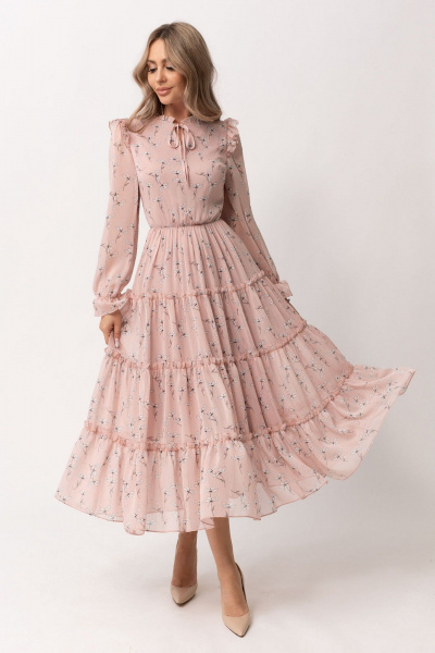 Платье полуприлегающего силуэта на подкладке из шифона Golden Valley 44073 розовый - фото 1