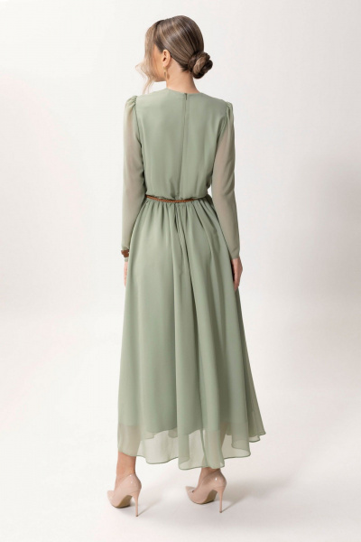 Платье с резинкой по талии и круглым вырезом из шифона Golden Valley 44087 светло-зеленый - фото 3