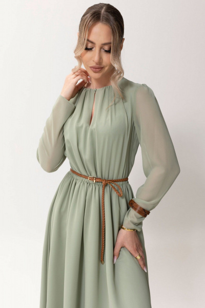 Платье с резинкой по талии и круглым вырезом из шифона Golden Valley 44087 светло-зеленый - фото 2