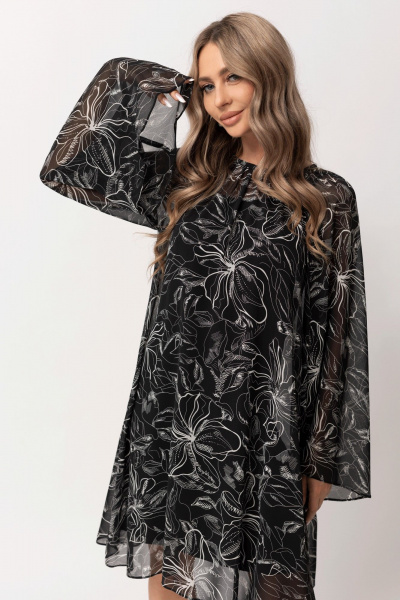 Двойное платье с верхним расширенным и нижним полуприлегающим из шифона Golden Valley 44070 черный_1 - фото 2