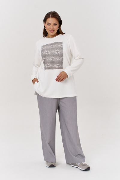 Джемпер OVERYOU М162/1 бело-серый - фото 2