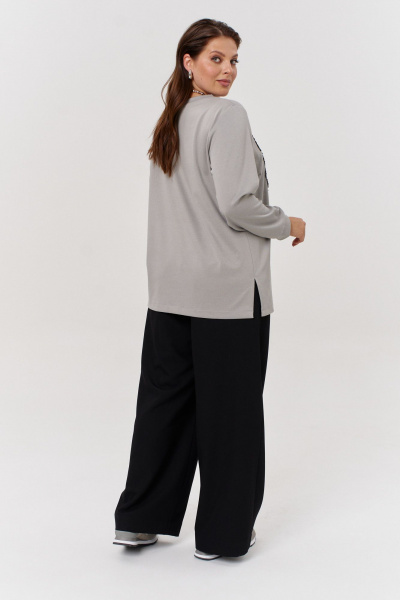 Трикотажный джемпер с авторской печатью и разрезами OVERYOU М162 серо-черный - фото 3