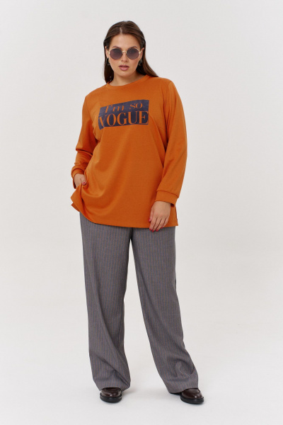 Трикотажный юбка с эффектом утяжки и разрезом OVERYOU М159 оранж/серый - фото 7