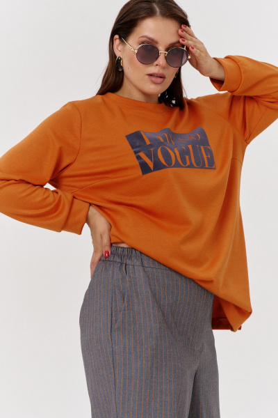 Трикотажный юбка с эффектом утяжки и разрезом OVERYOU М159 оранж/серый - фото 6