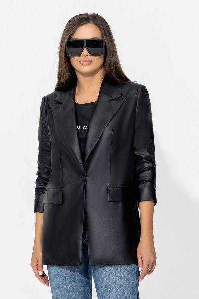 жакет из эко-кожи прямого силуэта с воротником Gold Style 2541 - фото 1
