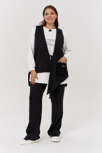 Брюки и жилет из трикотажа с высоким поясом и накладными карманами OVERYOU М130 черный - фото 1
