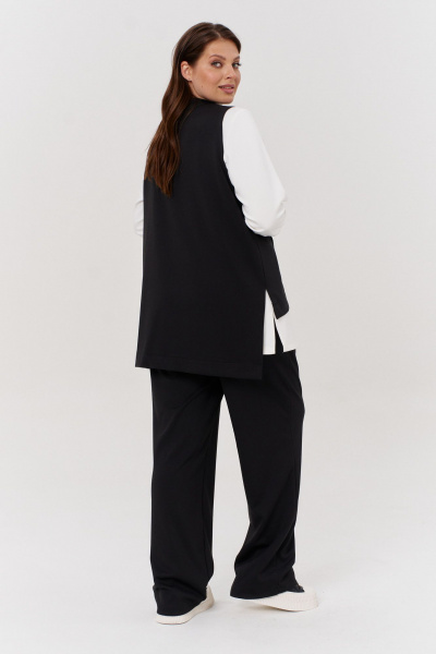 Брюки и жилет из трикотажа с высоким поясом и накладными карманами OVERYOU М130 черный - фото 2