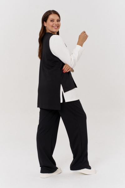 Брюки и жилет из трикотажа с высоким поясом и накладными карманами OVERYOU М130 черный - фото 7