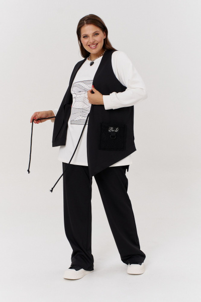 Брюки и жилет из трикотажа с высоким поясом и накладными карманами OVERYOU М130 черный - фото 6