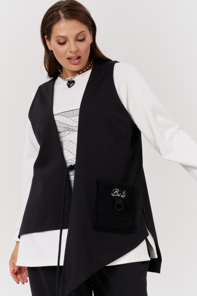 Брюки и жилет из трикотажа с высоким поясом и накладными карманами OVERYOU М130 черный - фото 4