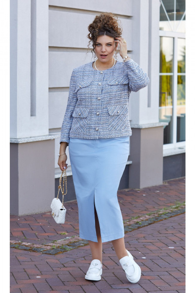 Жакет, юбка Vittoria Queen 22833 клетка_меланж_синий-голубой - фото 1