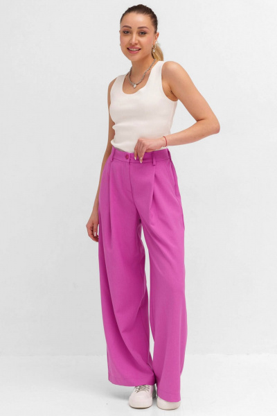 Летние палаццо из льна-вышера с эластичным поясом Ivera 2002L розовый - фото 1