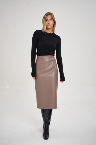 Миди юбка из экокожи с высокой талией и разрезом THE NAME 2334 - фото 6