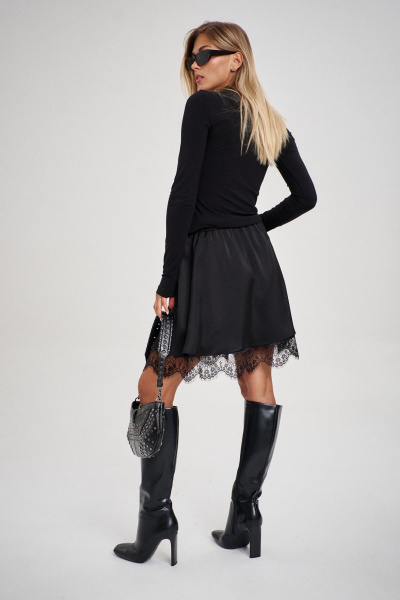 Юбка мини из атласа с кружевом и эластичным поясом THE NAME 2338 - фото 6