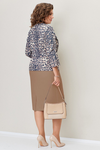 Жакет и юбка из джинсового текстиля на каждый день VOLNA 1367 бежево-коричневый - фото 4