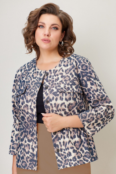 Жакет и юбка из джинсового текстиля на каждый день VOLNA 1367 бежево-коричневый - фото 3