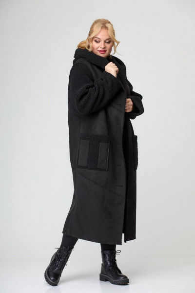 Женский кардиган из искусственной замши с отделкой мехом Диомант 2030 черный - фото 10