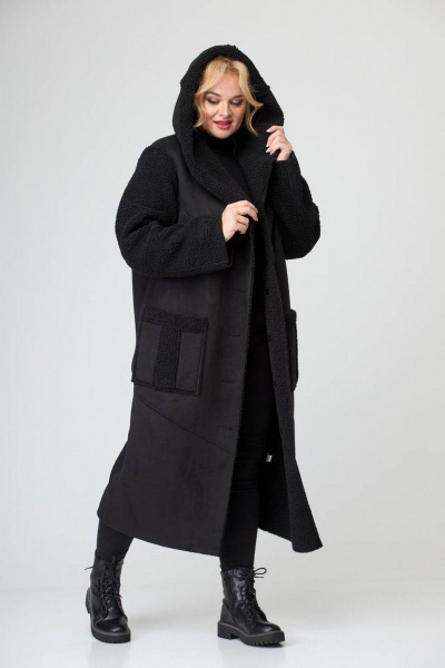 Женский кардиган из искусственной замши с отделкой мехом Диомант 2030 черный - фото 9