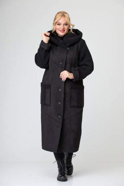 Женский кардиган из искусственной замши с отделкой мехом Диомант 2030 черный - фото 7
