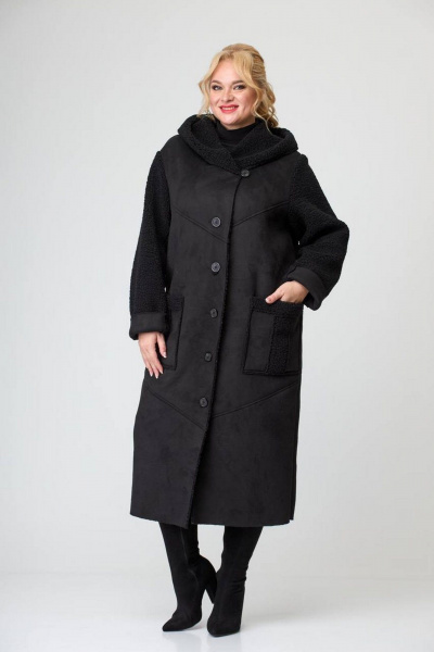 Женский кардиган из искусственной замши с отделкой мехом Диомант 2030 черный - фото 5