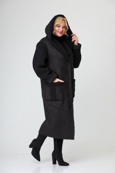 Женский кардиган из искусственной замши с отделкой мехом Диомант 2030 черный - фото 2