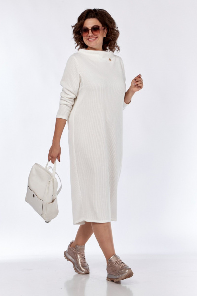 Платье из вискозы и трикотажа полуприлегающего силуэта Диомант 2005 молочный - фото 9