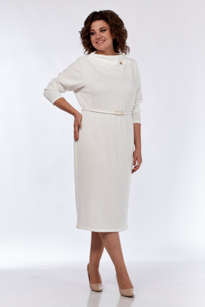 Платье из вискозы и трикотажа полуприлегающего силуэта Диомант 2005 молочный - фото 7