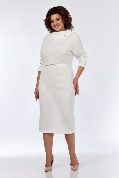 Платье из вискозы и трикотажа полуприлегающего силуэта Диомант 2005 молочный - фото 5