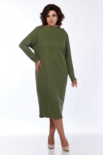 Платье из трикотажа с разрезом и съемным поясом Диомант 2005 хаки - фото 9