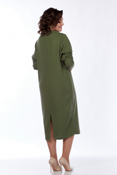 Платье из трикотажа с разрезом и съемным поясом Диомант 2005 хаки - фото 8