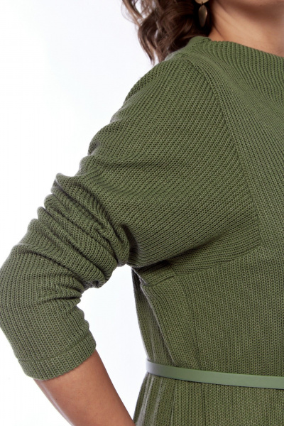 Платье из трикотажа с разрезом и съемным поясом Диомант 2005 хаки - фото 4