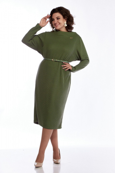 Платье из трикотажа с разрезом и съемным поясом Диомант 2005 хаки - фото 2