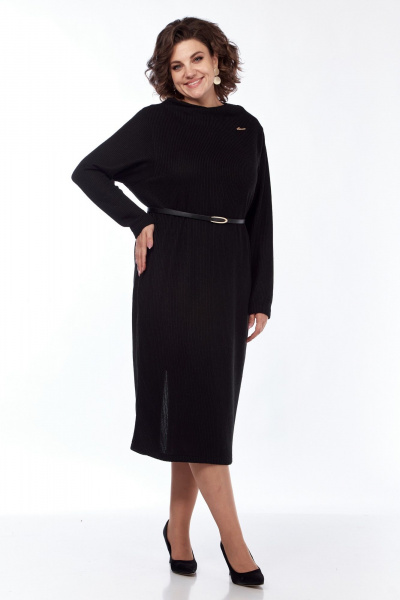 Платье из вискозы и трикотажа с разрезом и без пояса Диомант 2005 черный - фото 2