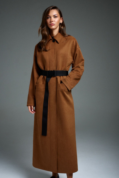 Пальто прямого силуэта на пуговицах с прорезными карманами DILIA 0904 коричневый - фото 2