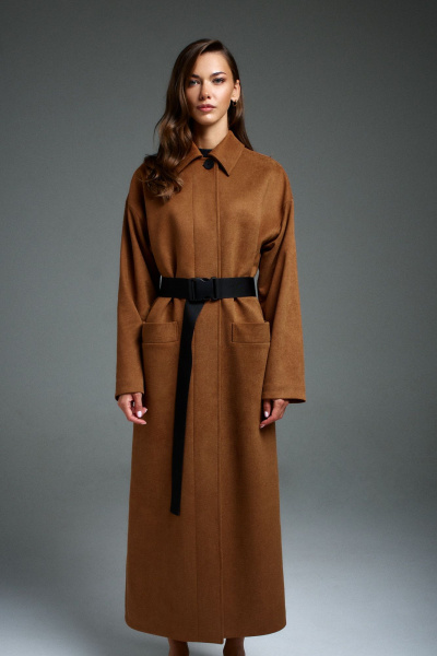 Пальто прямого силуэта на пуговицах с прорезными карманами DILIA 0904 коричневый - фото 1