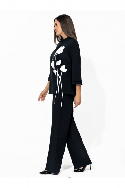 Деловой костюм с декором из экокожи и свободным силуэтом Gold Style 2598 черный - фото 9
