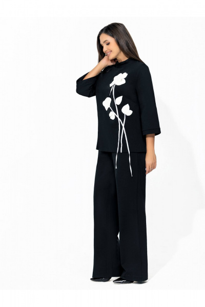 Деловой костюм с декором из экокожи и свободным силуэтом Gold Style 2598 черный - фото 8