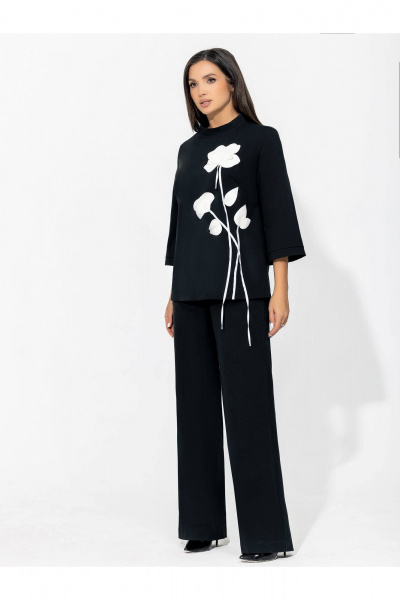 Деловой костюм с декором из экокожи и свободным силуэтом Gold Style 2598 черный - фото 7
