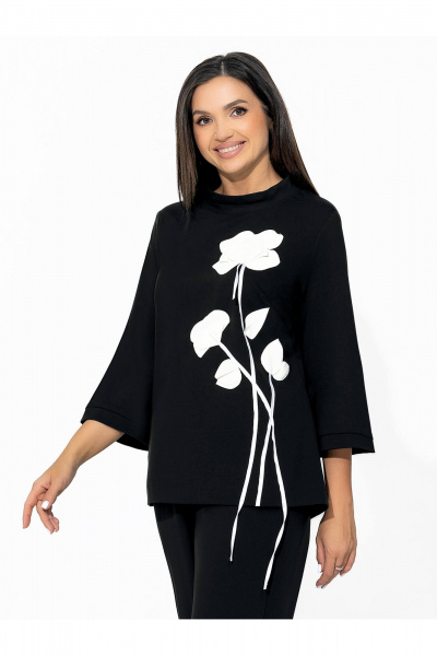 Деловой костюм с декором из экокожи и свободным силуэтом Gold Style 2598 черный - фото 6