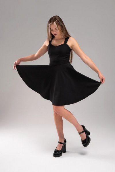 Платье коктейльное короткое приталенное на широких бретелях AVEEVA 5202 черный - фото 3