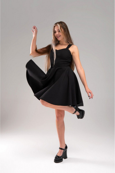 Платье коктейльное короткое приталенное на широких бретелях AVEEVA 5202 черный - фото 1
