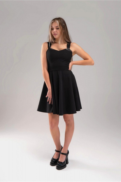 Платье коктейльное короткое приталенное на широких бретелях AVEEVA 5202 черный - фото 2