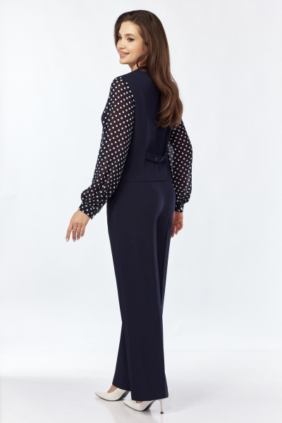 Синий деловой костюм-двойка из текста с жилетом и блузкой БагираАнТа 970 - фото 5