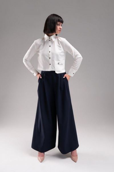 Блуза на каждый день молочная с накладным карманом AVEEVA 5459 молочный - фото 3