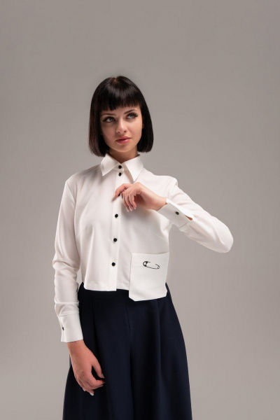 Блуза на каждый день молочная с накладным карманом AVEEVA 5459 молочный - фото 1