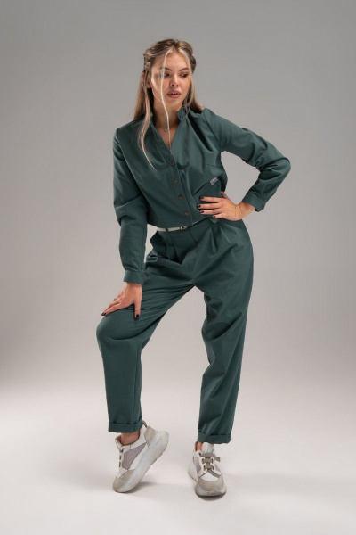 Джинсовый костюм 2-ка зеленый с ремнем и длинной 91 см AVEEVA 5467/5837 темный зеленый - фото 2