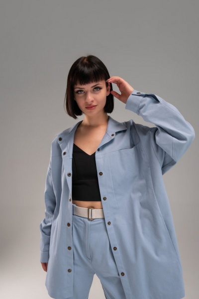 Джинсовая куртка желтая с леопардовыми отделками AVEEVA 5470 голубой - фото 3